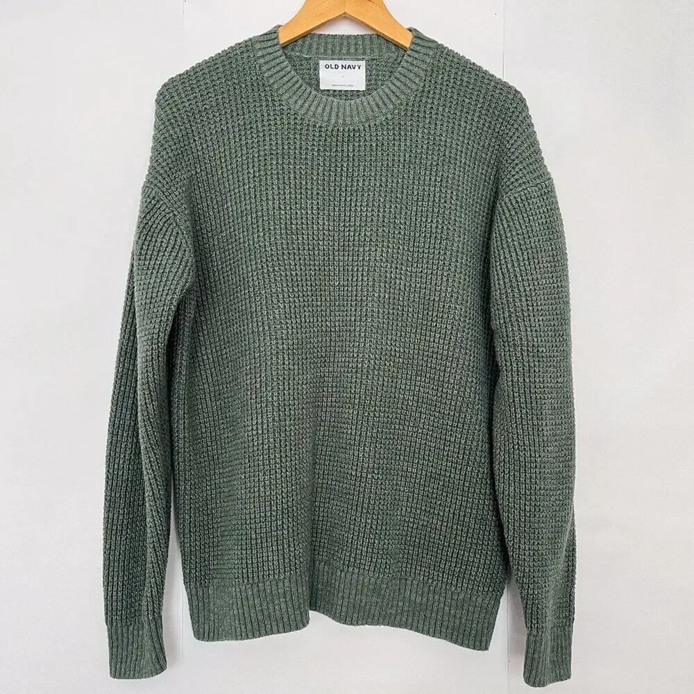 Old Navy Tunic Sweater Chunky Knit Crew Neck Oversized Size Large Heather Green
